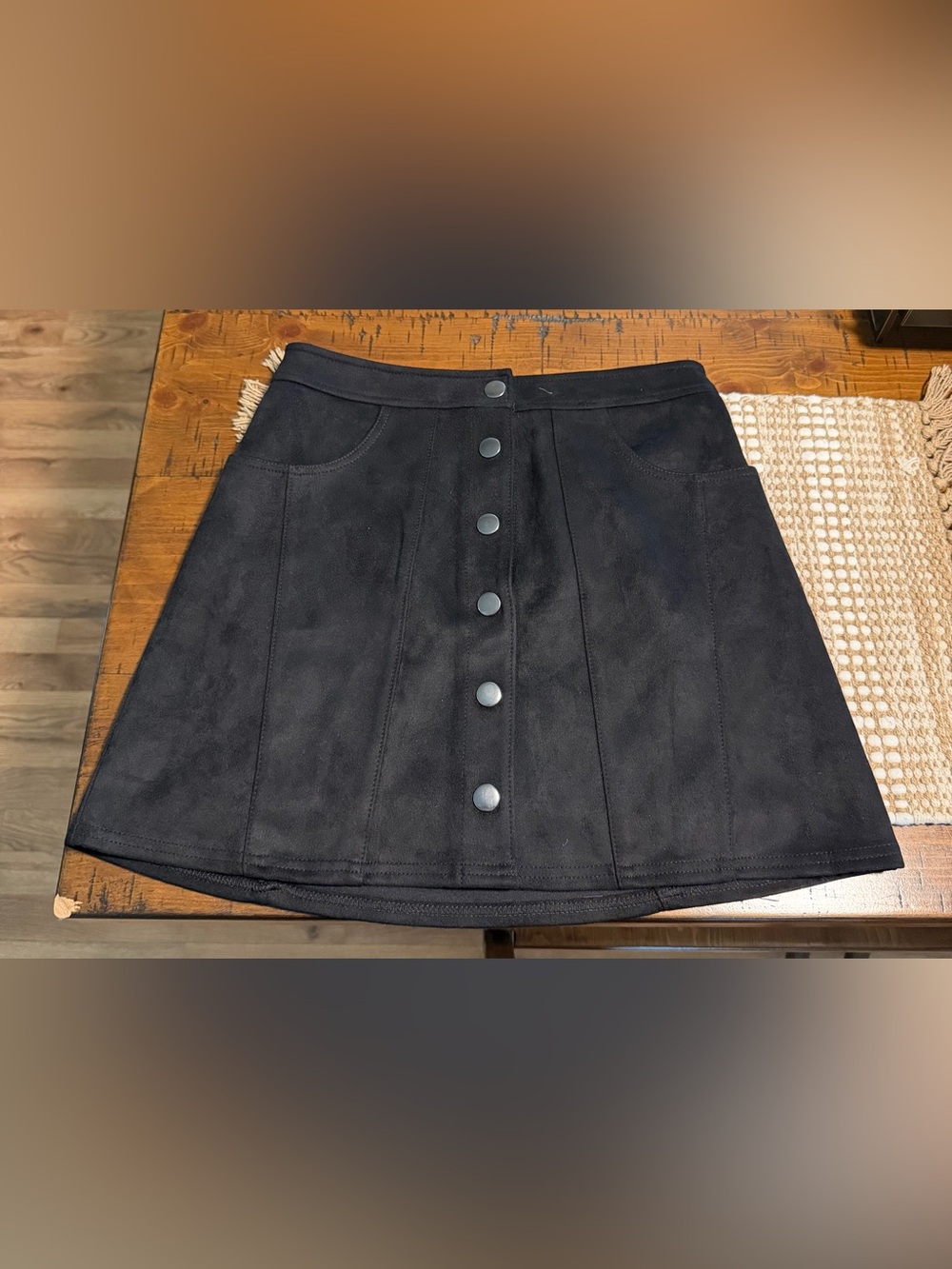 Express Black Button-Front A-Line Mini Skirt